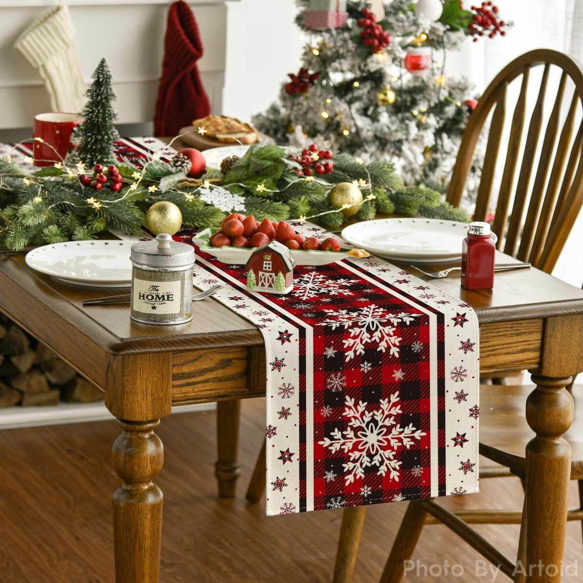 Elegant white snowflake table runner for winter dining decor